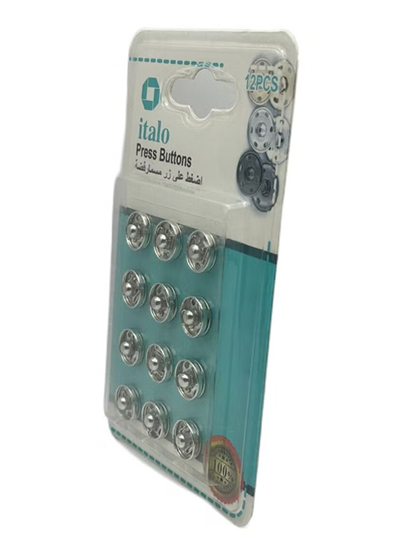 Italo Metal Press Stud Buttons, 12 Pieces, Silver