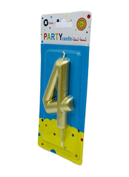 Italo Number 4 Metallic Birthday Party Candles, Ages 3+, YH284-1, Gold