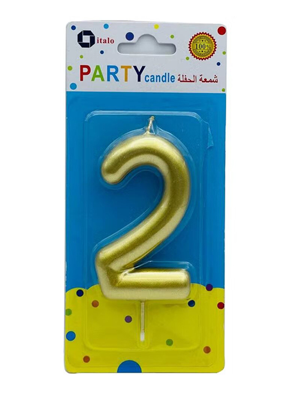 Italo Number 2 Metallic Birthday Party Candles, Ages 3+, YH284-1, Gold