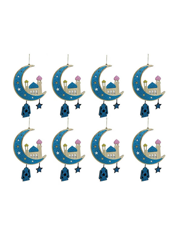 

Italo Ramadan Kareem and Eid Celebration Wooden Door and Wall Hanging Curtain, 8 Pieces, RD637, Brown/Blue/Black