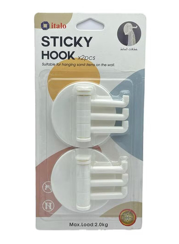 Italo Heavy Duty Self Adhesive Wall Hooks, 6 Pieces, M-10963, White