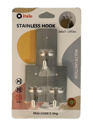 Italo Heavy Duty Adhesive Stainless Wall Hooks, 9 Pieces, XY-0866, Silver