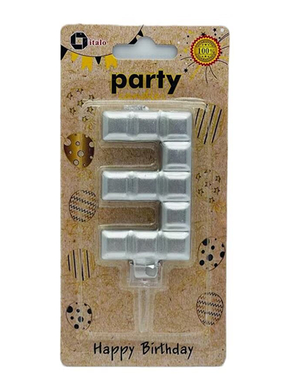 Italo Number 3 Metallic Birthday Party Candles, Ages 3+, YH266-3, Silver