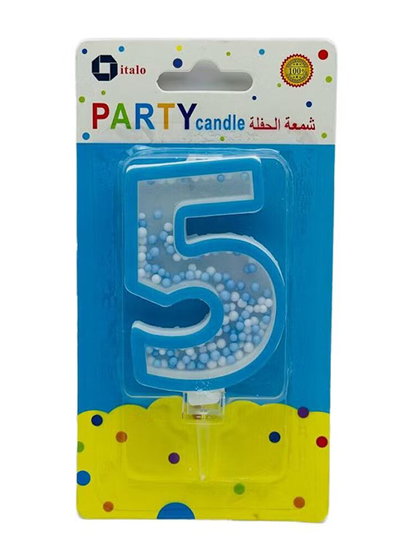 Italo Number 5 Metallic Birthday Party Candles, Ages 3+, YH284-1, Blue