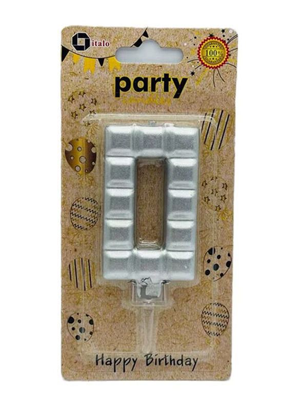Italo Number 0 Metallic Birthday Party Candles, Ages 3+, YH266-0, Silver