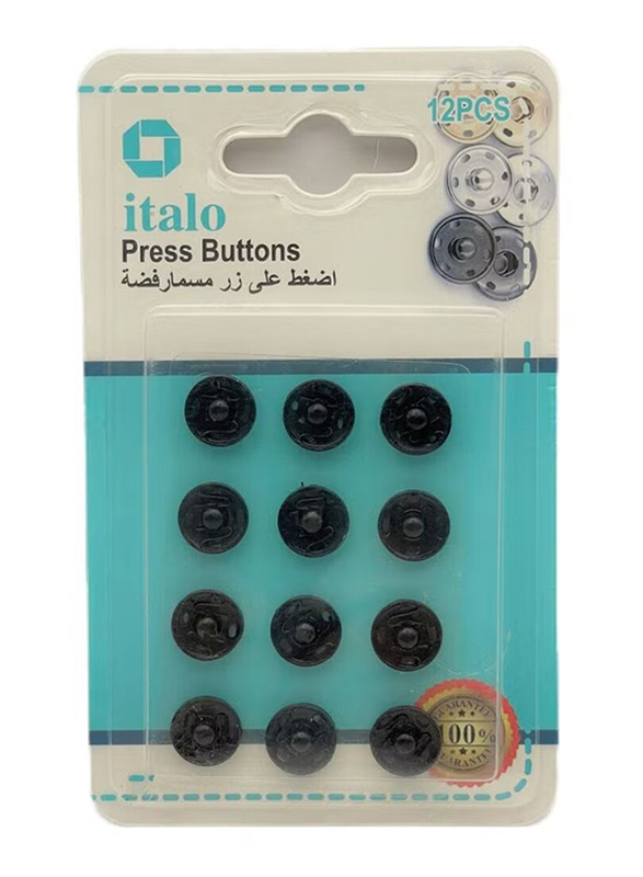 Italo Metal Press Stud Buttons, 12 Pieces, Black