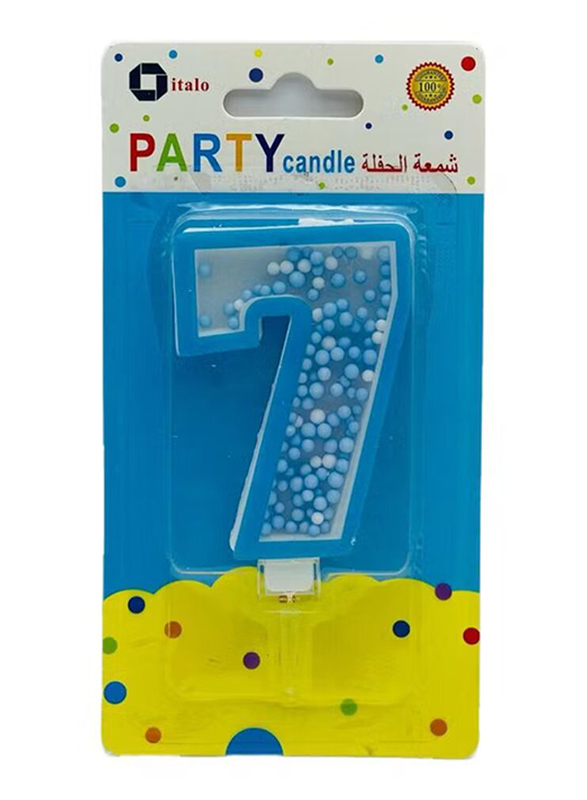 Italo Number 7 Metallic Birthday Party Candles, Ages 3+, YH109-7, Blue