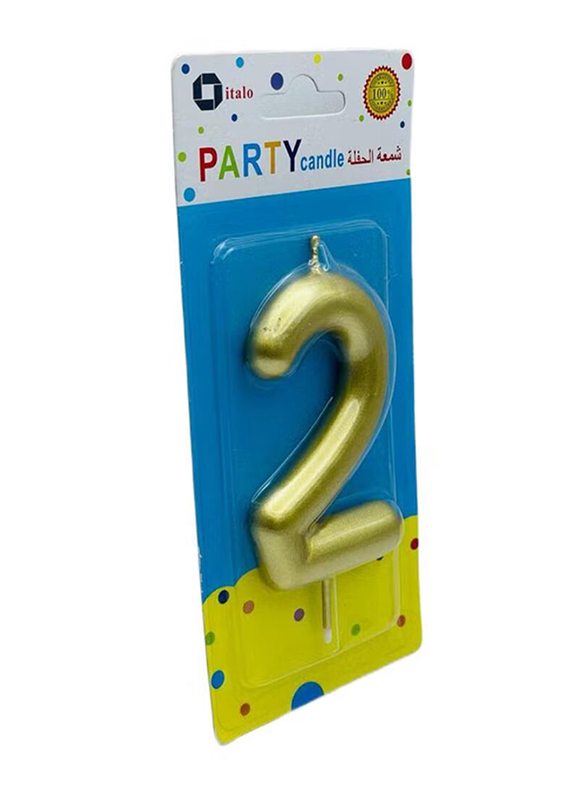 Italo Number 2 Metallic Birthday Party Candles, Ages 3+, YH284-1, Gold