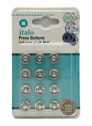Italo Metal Press Stud Buttons, 12 Pieces, Silver