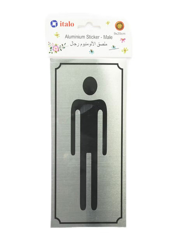 Italo English Arabic Aluminium Male Sign Door Sticker, NW510-24, Black/Silver