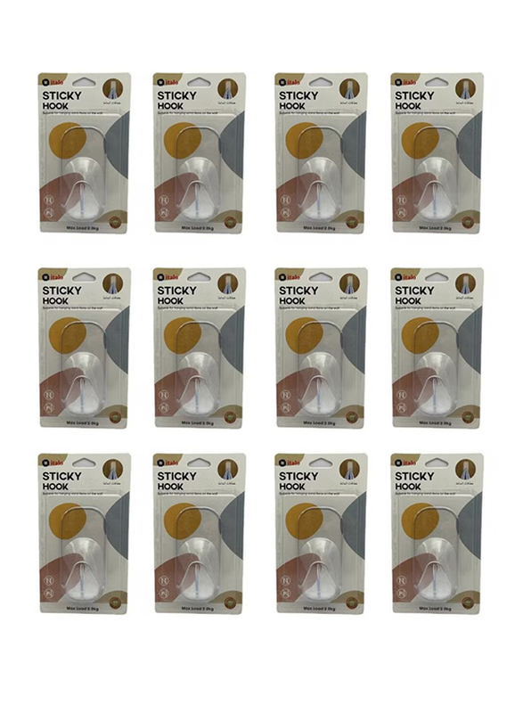 Italo Self Adhesive Sticky Hooks, 12 Pieces, XY-0313, Clear