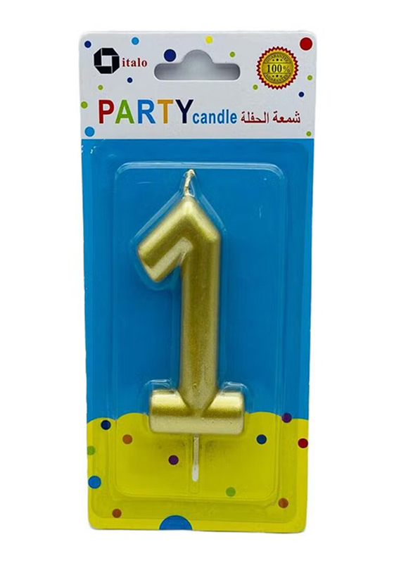 Italo Number 1 Metallic Birthday Party Candles, Ages 3+, YH284-1, Gold