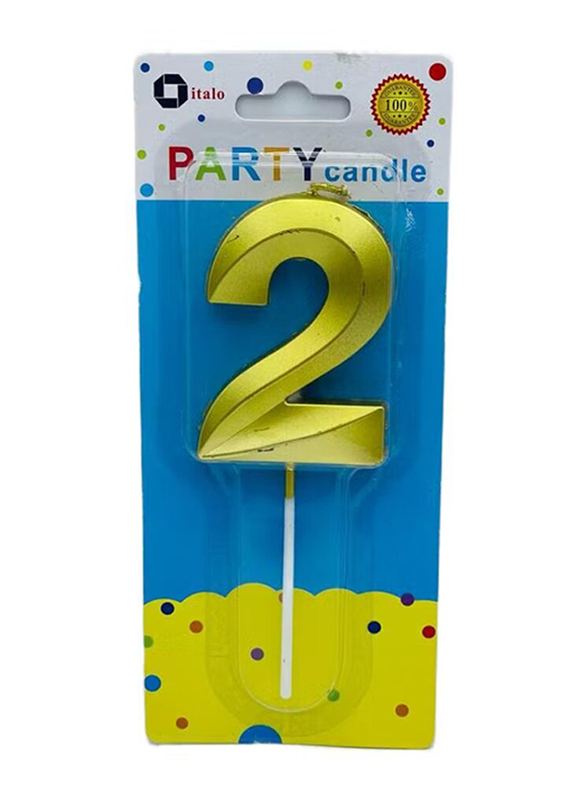 Italo Number 2 Metallic Birthday Party Candles, Ages 3+, YH372-2, Gold