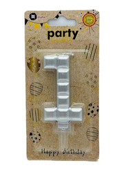 Italo Number 1 Metallic Birthday Party Candles, Ages 3+, YH266-1, Silver