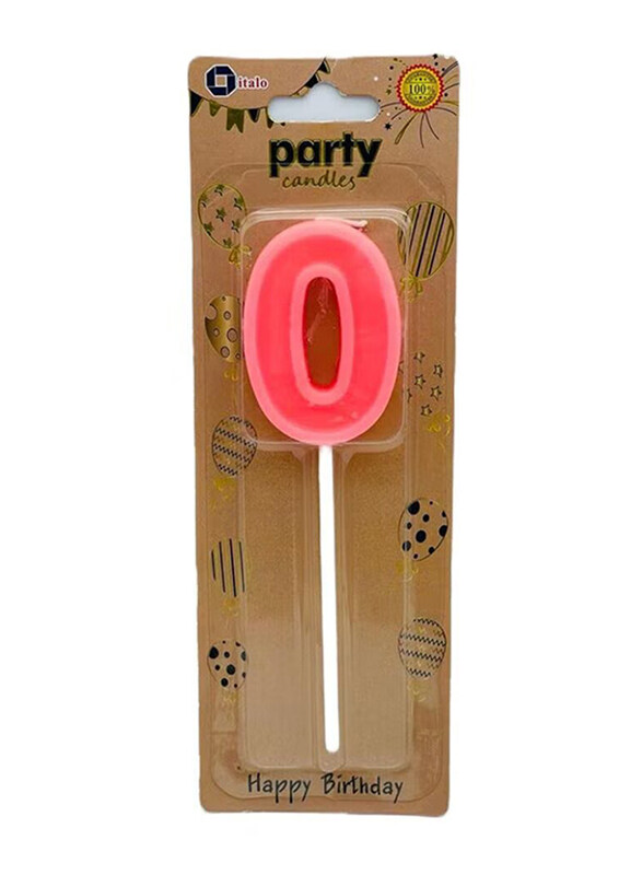 

Italo Number 0 Metallic Birthday Party Candles, Ages 3+, YH598-0, Pink