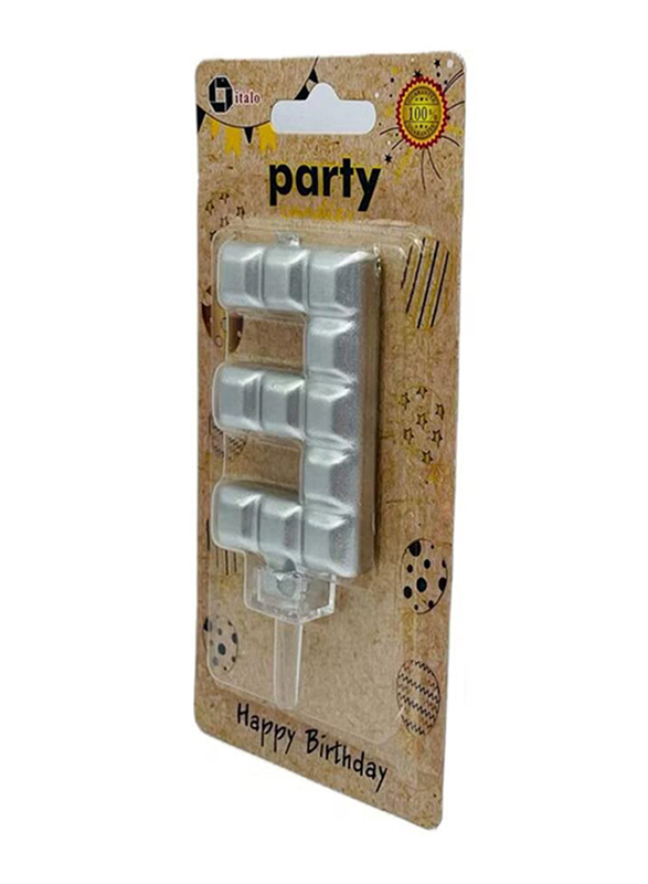 Italo Number 3 Metallic Birthday Party Candles, Ages 3+, YH266-3, Silver