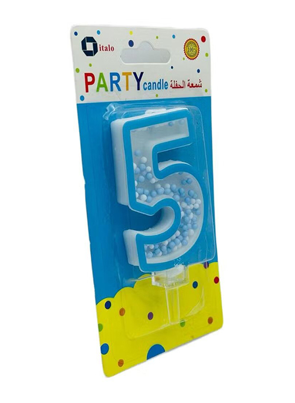 Italo Number 5 Metallic Birthday Party Candles, Ages 3+, YH284-1, Blue