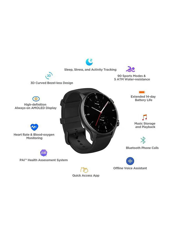 Amazefit GTR 2 with Monitor Smart Watch, 3GB Sport Edition, Obsidian Black