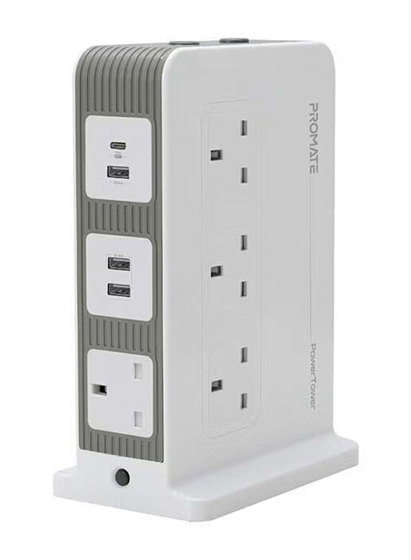 Promate 14-in-1 Multi Power Plug Extension, White