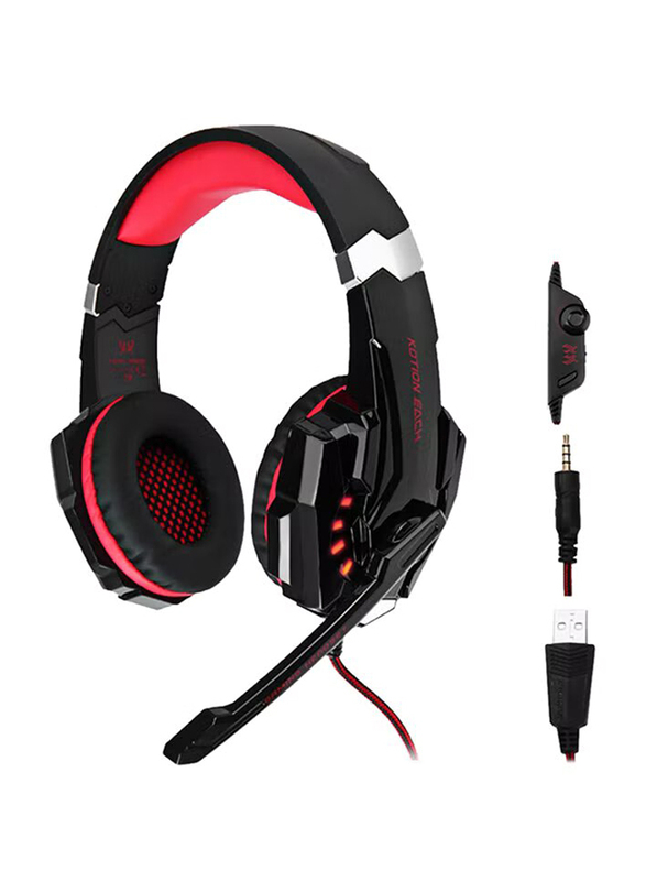 Kotion Each G9000 Pro Gaming Wired Headset with Mic and LED Light for PlayStation 4, Black/Red