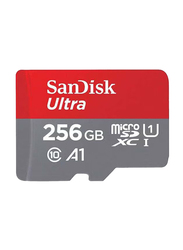 SanDisk 256GB Ultra Class 10/I MicroSDXC Memory Card, 120MB/s, Red/Grey
