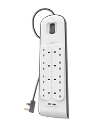 Belkin 8-Way Surge Protection Strip with 2 USB Port, White