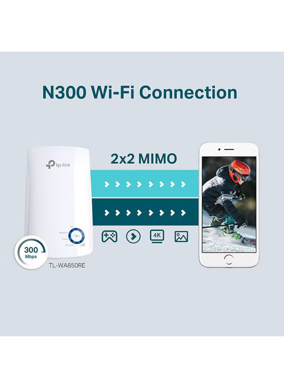TP-Link 300Mbps Wi-Fi Range Extender, TL-WA850RE, White