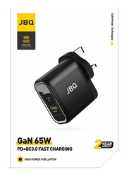 Jbq HC-765 GaN 65W PD + QC3.0 Dual Port Fast Charger, Black
