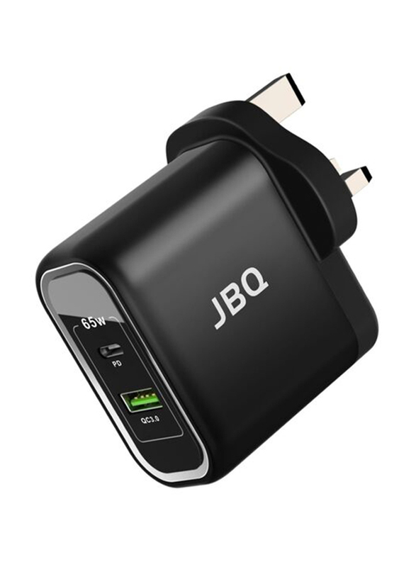 Jbq HC-765 GaN 65W PD + QC3.0 Dual Port Fast Charger, Black