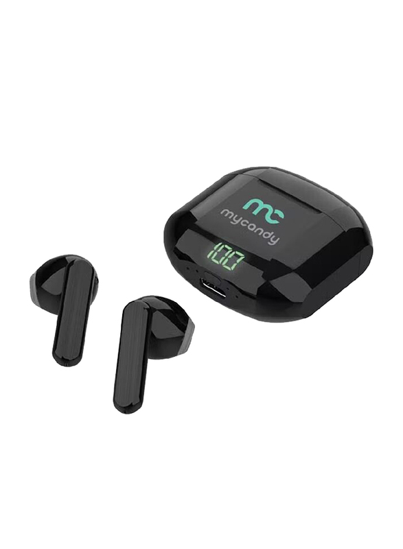 Mycandy TWS175 True Wireless In-Ear Earbuds with Digital Battery Level Display, Black