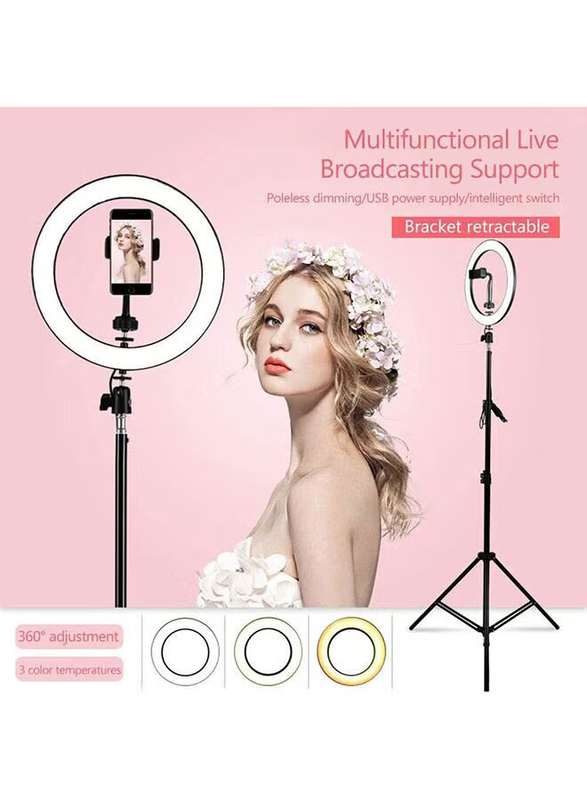 12-inch LED Ring Light with Tripod Stand, Black