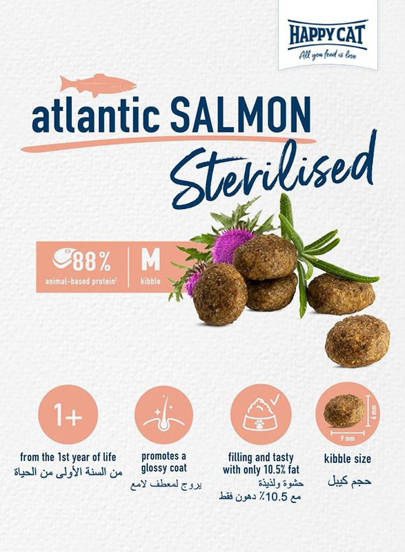 Happy Cat Adult Sterilised Atlantik-Lachs (Atlantic Salmon) Cat Dry Food, 300g