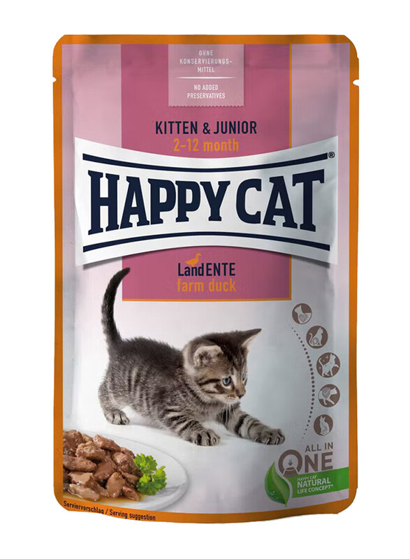 

Happy Cat MIS Kitten & Junior Farm Duck Cat Wet Food, 24 x 85g