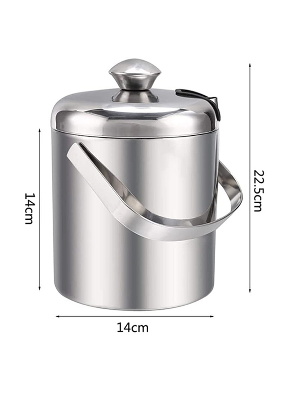 3L Stainless Steel Ice Bucket with Lid, Tongs and Strainer, Silver