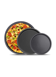 Chuangrun 3-Piece Carbon Steel Non-Stick Round Pizza Tray, Black