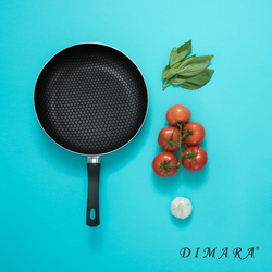 22cm Premium Quality Non-Stick Stainless Steel Frying Pan, Black/Red