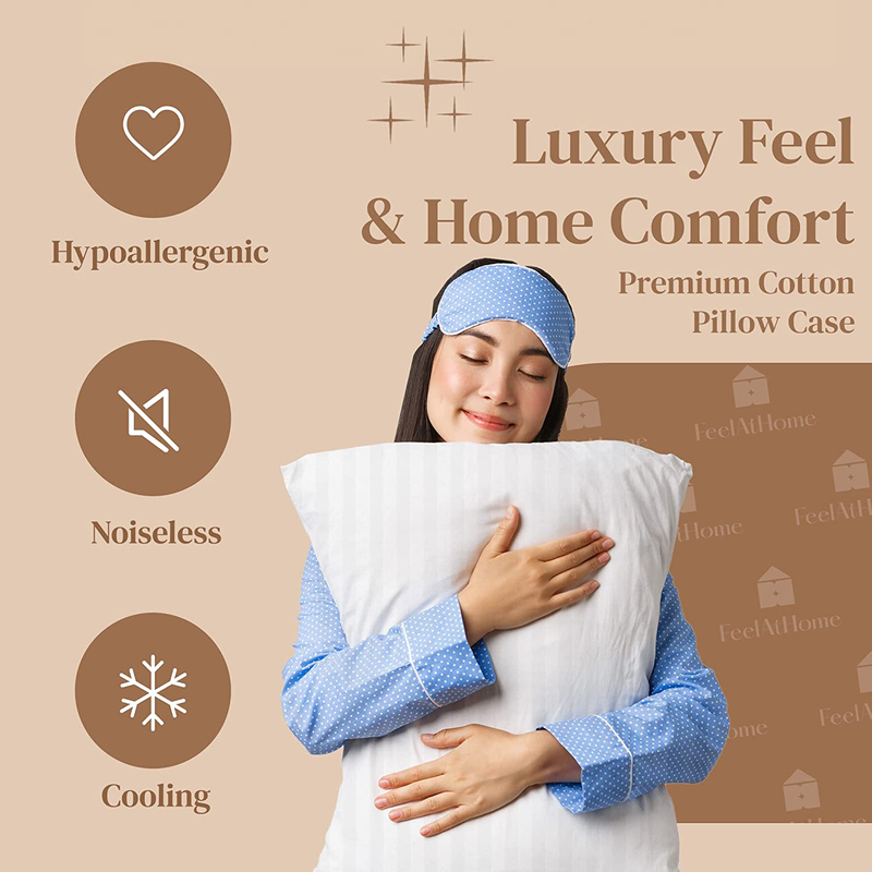 FeelAtHome 100% Cotton Pillow Protector with Zipper Waterproof Covers, 2 Protectors, King, White