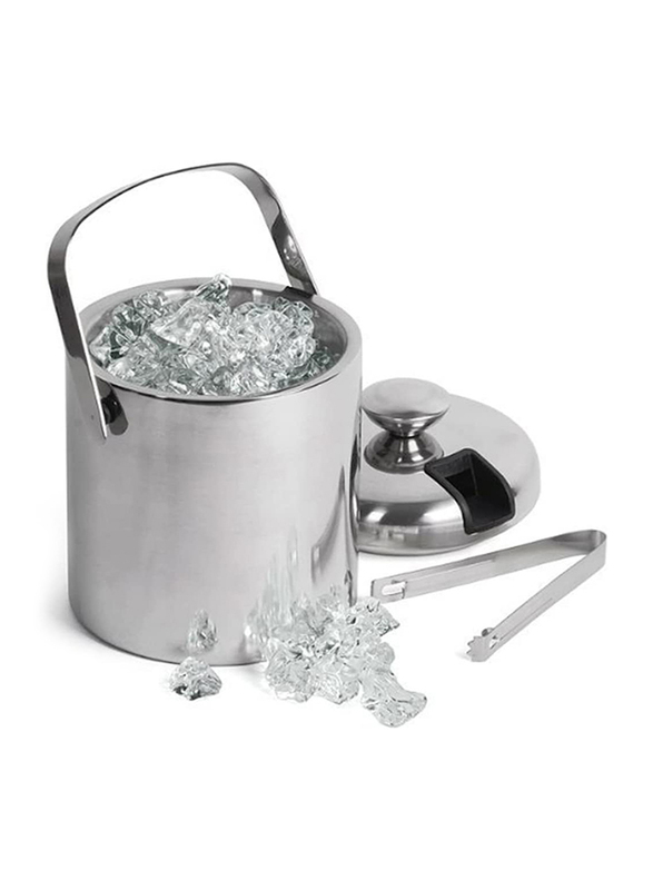 3L Stainless Steel Ice Bucket with Lid, Tongs and Strainer, Silver