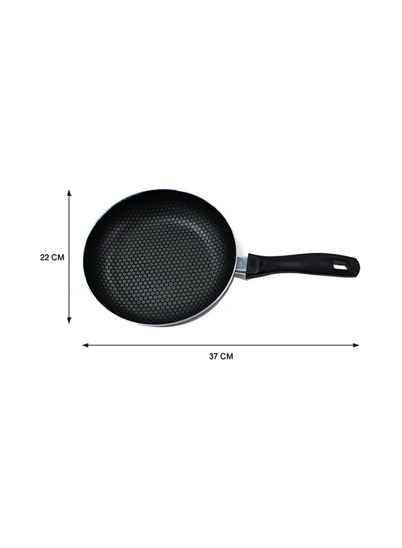 22cm Premium Quality Non-Stick Stainless Steel Frying Pan, Black/Red