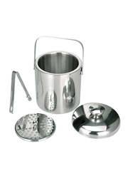 3L Stainless Steel Ice Bucket with Lid, Tongs and Strainer, Silver