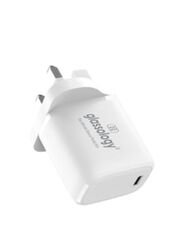 Glassology Universal UK Plug Travel Adapter, 30W Power Delivery, USB-C Fast Charging, White