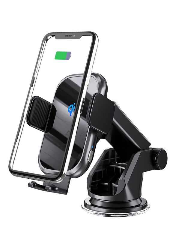 Glassology Qi Wireless Car Charger, 15W Fast Charging Auto-Clamping Car Mount Holder, Black,