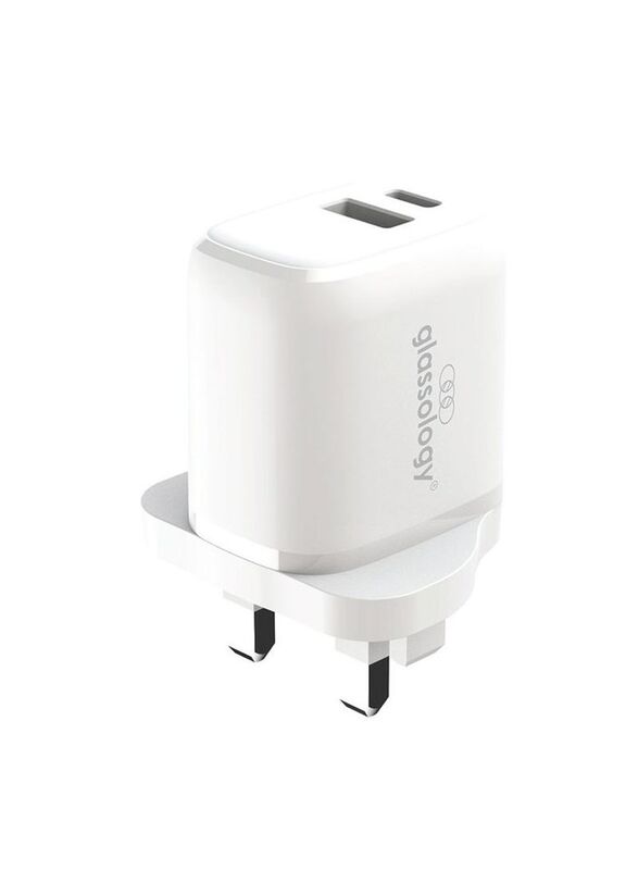 Glassology 30W USB-A & USB-C Dual Fast Charging Travel Wall Charger with 2-Port, White