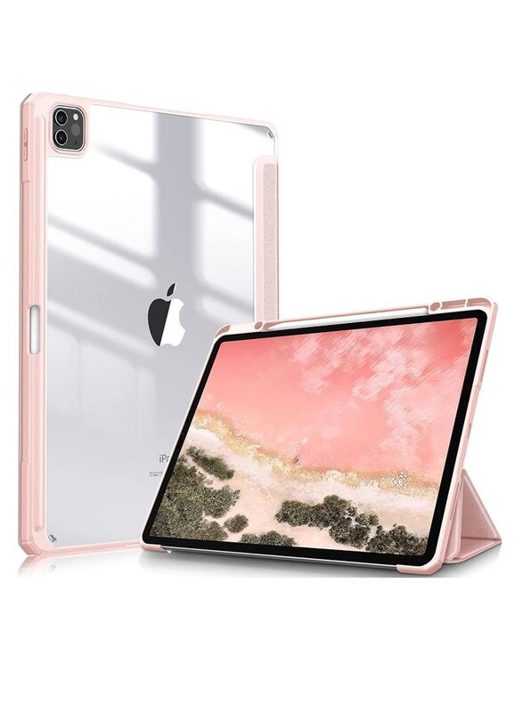 Glassology Apple iPad Pro 2022 6th Gen Hybrid Slim Tablet Case Cover with Built-in Pencil Holder and Screen Protector, Pink