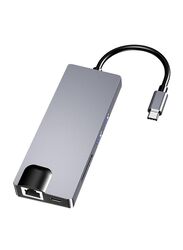 Glassology 8-in-1 USB C Hub with 2 USB 3.0 SD & TF PD 1000Mbps Cable VGA & HDMI for Laptops, Silver