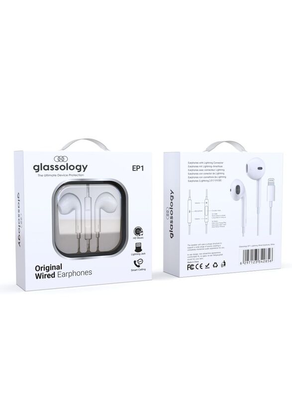 Glassology Wired Lightning In-Ear Earphones with Stereo Sound, White