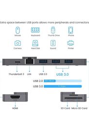 Glassology 8-in-1 USB C Hub with 2 USB 3.0 SD & TF PD 1000Mbps Cable VGA & HDMI for Laptops, Silver