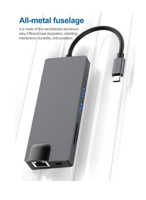 Glassology 8-in-1 USB C Hub with 2 USB 3.0 SD & TF PD 1000Mbps Cable VGA & HDMI for Laptops, Silver
