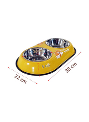 Majibao 14cm Stainless Steel Food & Water Feeder Double Bowl for Dogs, Yellow