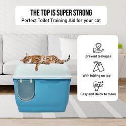 Large cat toilet with long aisle corridor style cats litter box, Fully enclosed durable cat toilet with litter scoop, Anti-Splashing, Odorless and open cover (Blue) 57 cm L